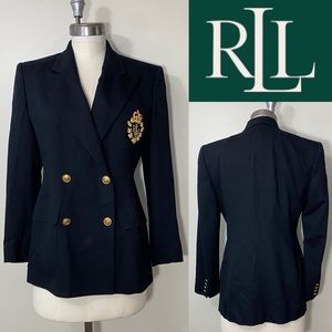 LAUREN Ralph Lauren Double Breasted Black Blazer 100% Wool Size 6